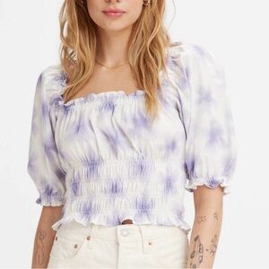 NWT Levi's Purple Tilly Square Neck Elbow
Puff Sleeve Cropped Blouse Top